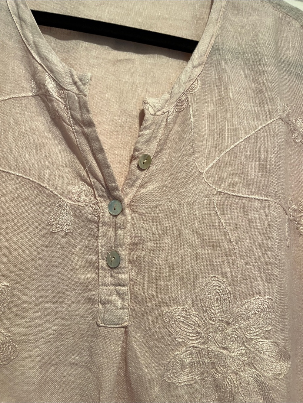 Light Pink Embroidered Women’s Tunic Linen Top - Picture 4 of 6